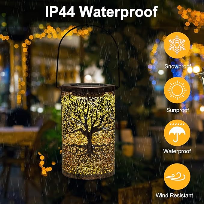 Solar Lanterns Outdoor Waterproof,Hanging Solar Tree of Life Lights Garden Decor,Gardening Birthday Gifts for Women Mom Grandma,Metal Hollowed-Out Lanterns for Yard,Patio,Backyard,Porch