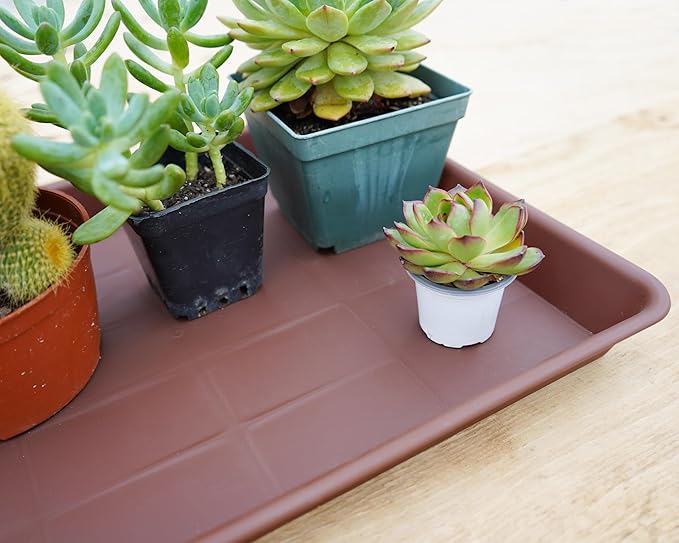 Plant Growing Trays 4 Pack, Plant Tray, 14.5"x11", Heavy Sturdy Plastic Plant Saucer Seed Trays, Seedling Starter Tray, Plant Drip Trays for Indoors, Seed Starter Growing Tray (Chocolate)