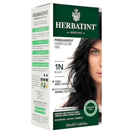 Herbatint Permanent Haircolor Gel, 1N Black, 100% Grey 4.56 oz