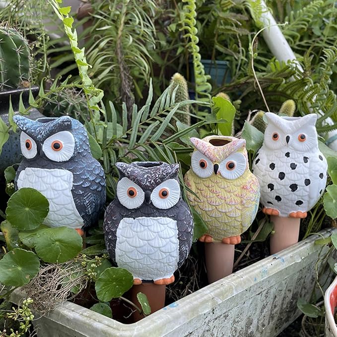 Self Watering Spikes, Self Watering Globes, Owl Shape Plant Watering Device, Terracotta Plant Watering Stakes, Automatic Watering Spikes for Indoor Outdoor Plants 4 Packs