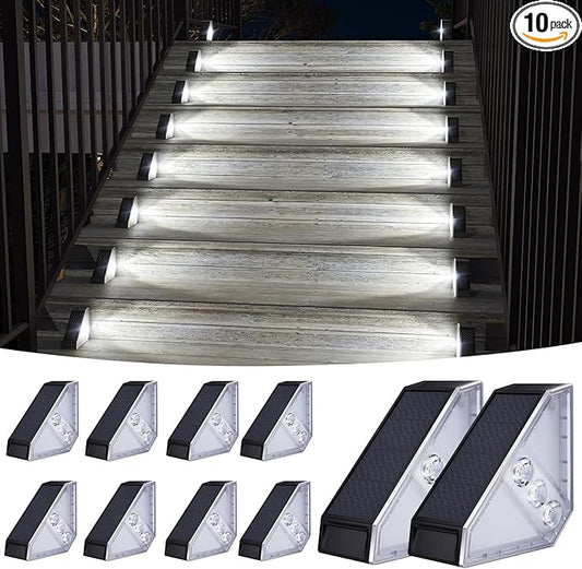 KINKAI Solar Stair Lights - 10 Pack Step Light Outdoor Deck Light Solar Lights Outdoor Waterproof Decor for Steps Front Door Porch Yard Patio (White Light)