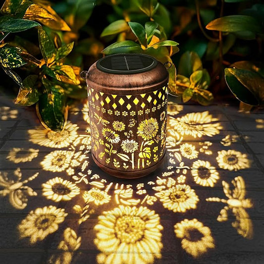Solar Outdoor Lanterns, Sunflower Garden Decor LED Light Hanging Waterproof Solar Metal Lantern Gifts for Women Mom Grandma Outdoor Decoration for Patio Pathway Yard