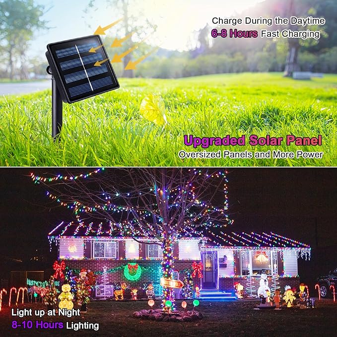 JMEXSUSS 2 Pack Solar Christmas Lights Outdoor Waterproof, Total 400LED 151FT Multi Colored Christmas Lights, 8 Modes Solar String Lights for Outside Tree Patio Garden Xmas Christmas Decorations