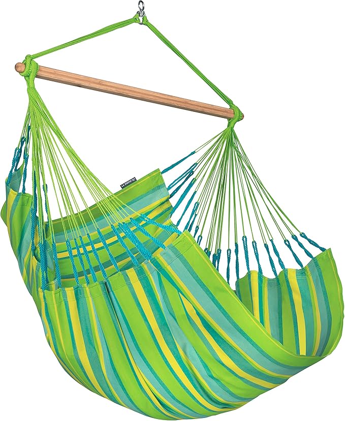 LA SIESTA® Large Comfort Domingo Hammock Chair Swing & Tree Mount Kit - Suspension Kit for Trees Beams Posts - Weatherproof, Outdoor Indoor Hammock Swing - Hanging Chair for Bedroom Patio - Lime