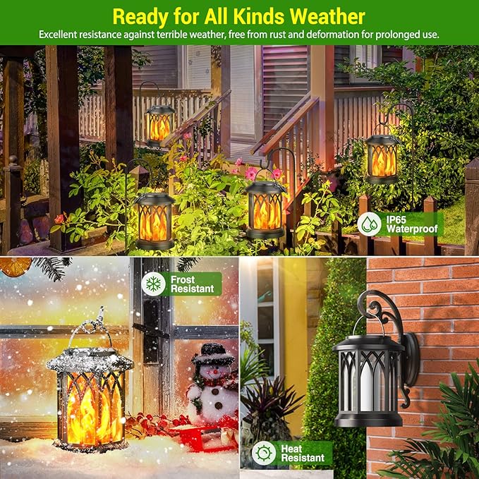 KOOPER Hanging Solar Lights Lantern Outdoor, Flickering Flames Solar Outdoor Lights, Solar Lanterns Outdoor Waterproof with Bigger Solar Panel, Auto ON/Off Solar Lantern for Yard Garden Decor, 2 Pack