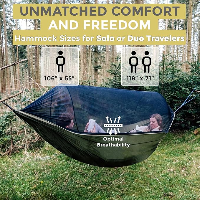 Miztli Camping Hammock -Portable Hammock w/Spacious Net & Tree Straps w/Adjustable Loops, Double and Single Hammock for Outdoor, Indoor, Hiking and Travel