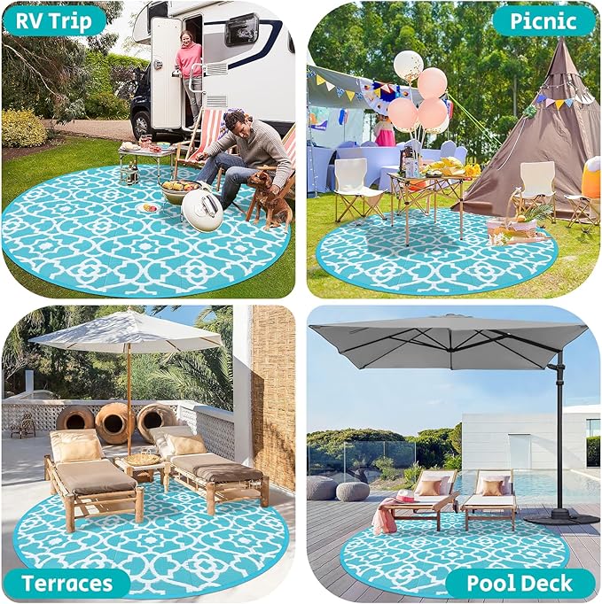 HEBE Outdoor Rug Waterproof 8ft, Plastic Straw Rug Camping Rug, Reversible Outdoor Patio Rugs RV Mat Clearance, Indoor Outside Floor Carpet for Porch,Deck,Camper,Balcony,Backyard
