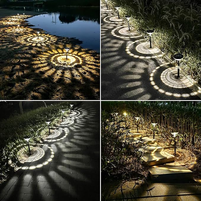 Bright Solar Pathway Lights 8 Pack, Warm White + Cool White LED Outdoor IP67 Waterproof Solar Powered Garden Lights for Walkway Yard Backyard Lawn Landscape Lighting Decor