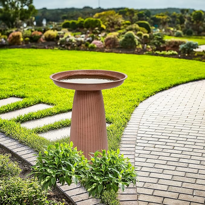 Sunnydaze Gleeful Garden Metal Bird Bath for Outdoors - Large Decorative Iron Birdbath - 23-Inch - Matte Canyon Clay