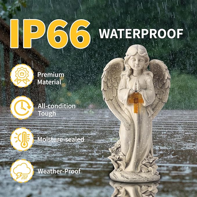 Angel Solar Garden Statues: 12.5” Cemetery Decorations for Grave Praying Angel Figurines for Outdoor Lawn Yard Patio Decor Memorial Gifts for Women