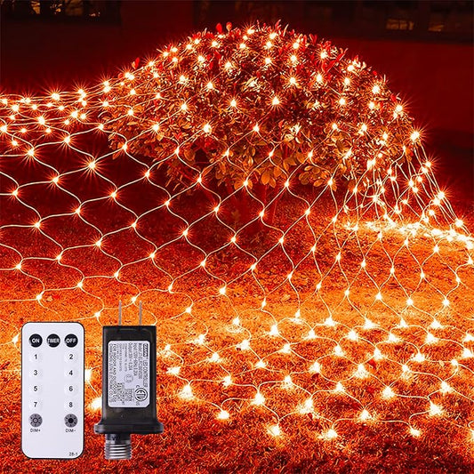 Christmas Net Lights Outdoor - 360 LED Orange Net Lights Waterproof with Remote, 12x5 ft Extendable 8 Modes for Bushes, Gazebo, Lawn, Garden, Shrubs, Tree, Backyard Decorations