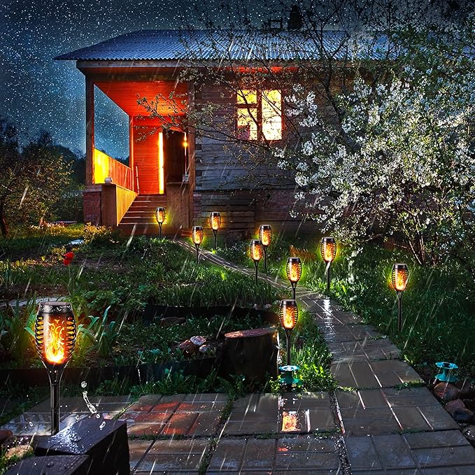 Toodour Solar Torch Flame Lights, 12 Pack Solar Light Outdoor with Flickering Flame, Waterproof Pathway Lights Landscape Decoration Lighting for Garden, Lawn, Yard, Outdoor Decorations