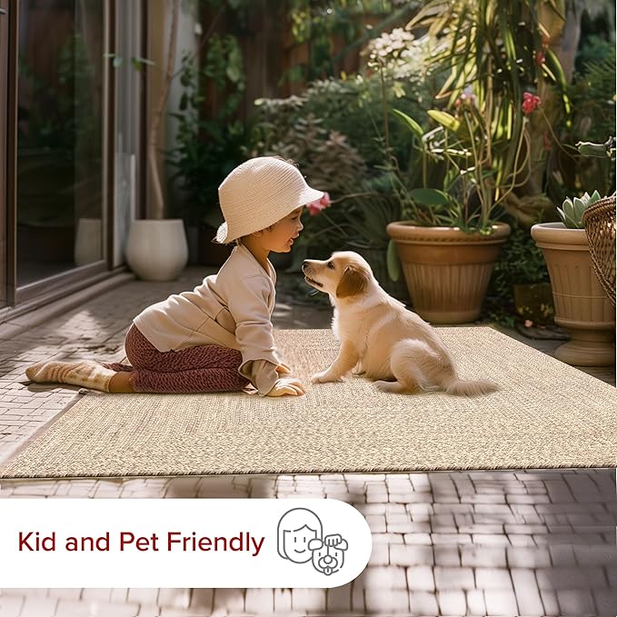 nuLOOM 2' x 3' Solid Hand Braided Indoor/Outdoor Area Rug, Pet-Friendly, High Traffic, Weather Resistant, for Patio, Balcony, Bedroom, Living Room, Dining Room, Wynn Tan