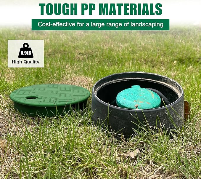 12 Sets Durable PP Valve Boxes-Anti Slip 6 In Circular Sprinkler Valve Box, Plastic Round Irrigation Valve Box for Garden Yard Outdoor Lawn Grassland Ground Farm,Green&Black Water Meter Box