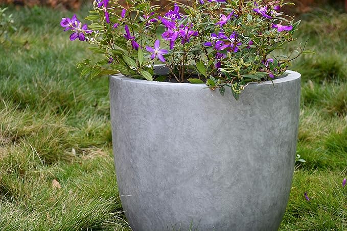 Kante 18 Inch Dia Round Concrete Planter, Indoor Outdoor Large Plant Pot with Drainage Hole and Rubber Plug for Home Patio Garden, Natural Concrete