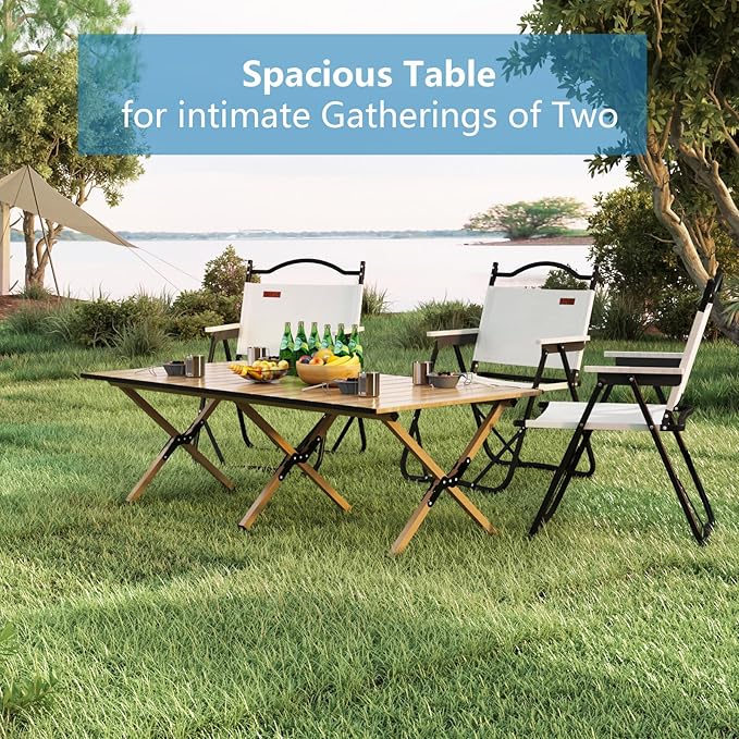 Folding Camping Table, 48Inch Lightweight Roll-Up Table Aluminum Low Portable Picnic Table with Carrying Bag for Outdoor, Beach, Picnic, Backyards, BBQ and Party Log Color