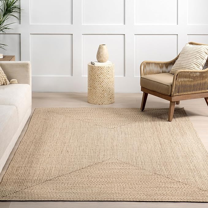 nuLOOM 2' x 3' Solid Hand Braided Indoor/Outdoor Area Rug, Pet-Friendly, High Traffic, Weather Resistant, for Patio, Balcony, Bedroom, Living Room, Dining Room, Wynn Tan