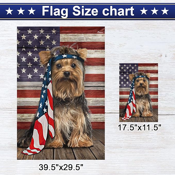 Patriot American Dog Flags - Charming Yorkshire Terrier Dog Double Sided Flag - 4th Of July Decorations for Home, Outside, House Flag 30x40 Heavy Duty Canvas, Decorative Indoor Outdoor Flag