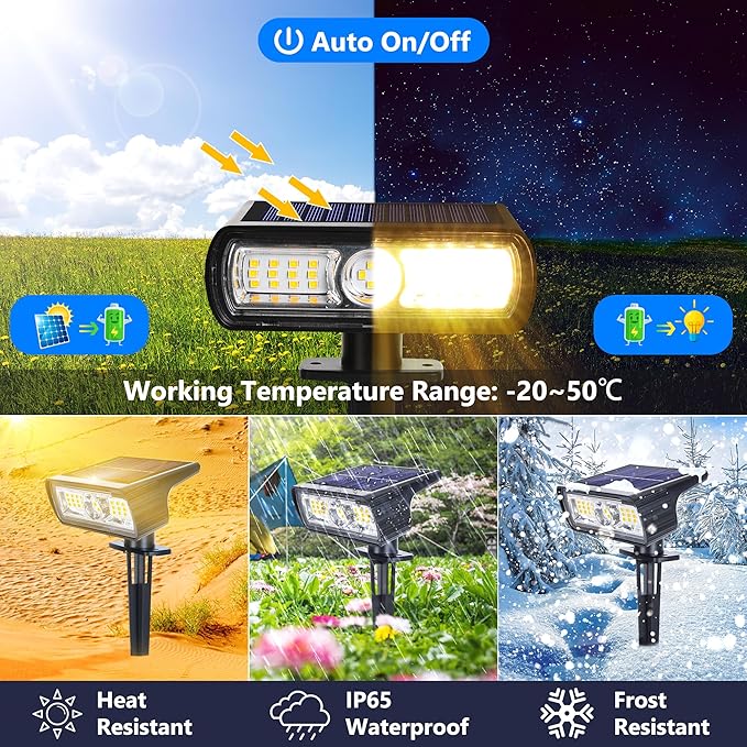 Toodour Solar Spot Light Outdoor, 4 Pack Solar Lights Outdoor with 2 Modes, Waterproof Solar Powered Flood Lights Landscape Lighting for Yard Garden Home Pathway Walkway Outdoor Decor - Warm White