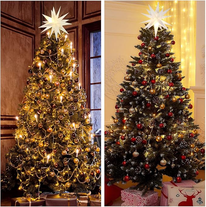 Kingdder 4 Pieces Moravian Star Light LED 3D Star Hanging Light Powered by Battery with Timer Function White Porch Lantern Holiday Decor for Indoor Outdoor Christmas Tree Balcony Courtyard (12 Inch)