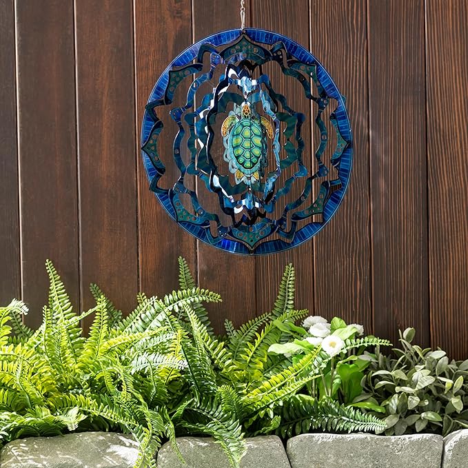 VP Home Kinetic Wind Spinner - Large Mandala Turtle - Colorful Garden Metal Outdoor Spinners - Unique Yard Wind Catchers - 3D Garden Wind Art Sculpture - Lawn and Patio Hanging Windmill Decorations