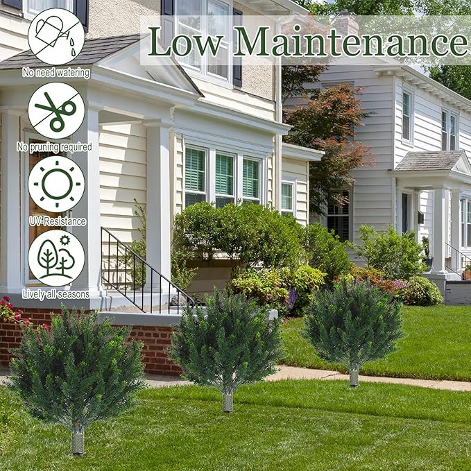 Yunlly 2 Pcs Artificial Cedar Topiary Ball Fake Tree 18" Bush Front Porch Decor Artificial Shrubs for Outdoors Faux Cypress with Ground Spike, Evergreen Plants for Indoor Garden Patio, UV Resistance