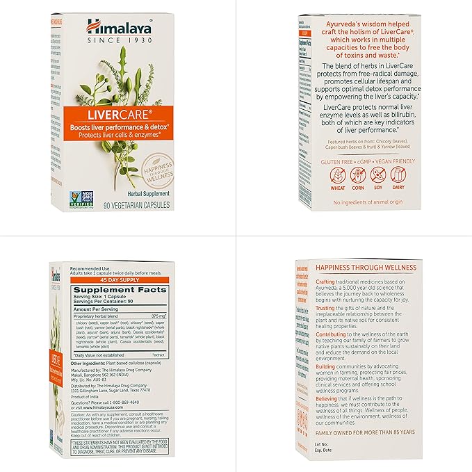 Himalaya LiverCare Herbal Supplement, Liver Cleanse 375 mg, 90 Capsules, 45 Day