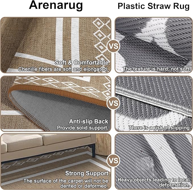 Outdoor Patio Rug, Outside Rectangular Carpet, Moroccan Geometric Rugs, Washable Large Indoor Outdoor Rug Mats for RV, Picnic, Backyard, Deck, Balcony, Porch, Beach 5'x8'