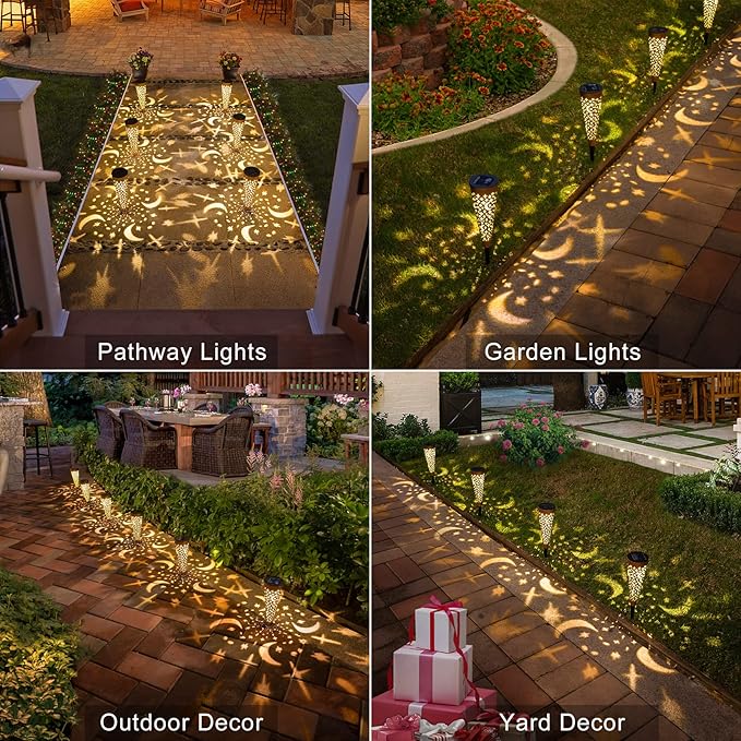 Go2garden Solar Lights Outdoor Decorative Stake Lights Waterproof with Moon Star for Patio, Pathway, Backyard, Outside Decorations, Lawn Ornaments,Garden Gifts (Copper, 6pack)