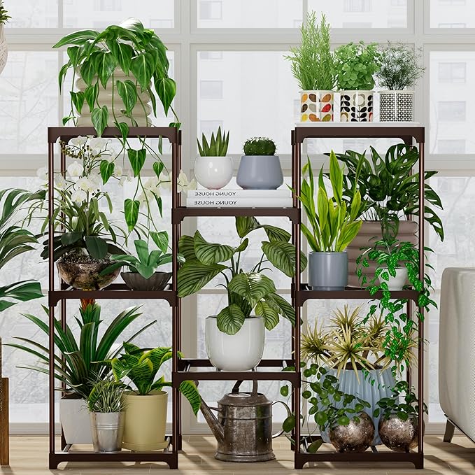 Metal Plant Stand Indoor Outdoor Plant Shelf Stand, 3 Tiers 8 Pots Potted Flower Plant Stands for Indoor Plants Multiple, Plant Shelves Stands Rack for Patio, Balcony, Living Room