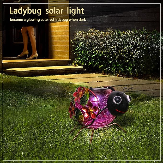 MUMTOP Solar Lantern, Waterproof LED Solar Lights Outdoor Ladybug Decorative Tabletop Lanterns for Patio Garden Table Decor