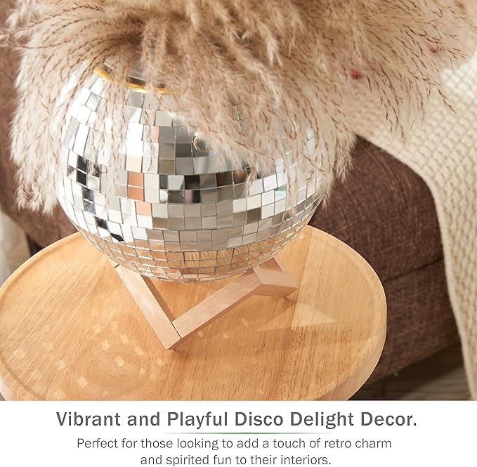 Eekzy Disco Ball 8" Plant Pot - Hanging Planter with Macrame Rope, Square Stand, Silver Chain & Inner Pot - Indoor & Outdoor Decor