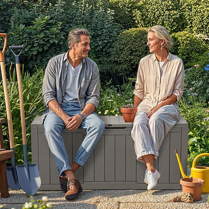 YITAHOME 80 Gallon Outdoor Storage Box, Large Water Resistant Resin Deck Box, Indoor Outdoor Lockable Storage Container for Patio, Garden, Cushions, Tools, Equipment (Taupe)