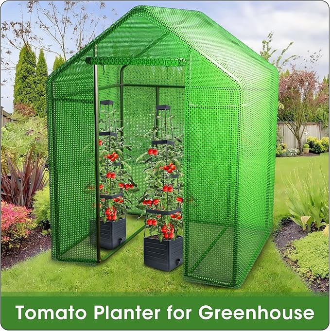 MQFORU 2 Packs Raised Garden Bed Tomato Planter with Trellis, 57" Tomato Cages for Climbing Vegetables Plant, Self Watering Planters Box for Garden Pots for Patio Greenhouse Indoor Outdoor（2PCS）