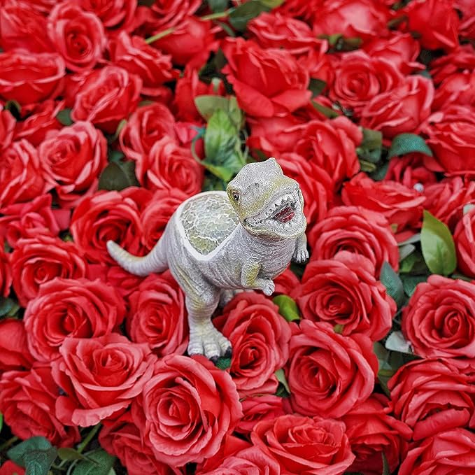 Solar Powered Lifelike Dinosaur Garden Statue Hand-Made Glass Craftsmanship Resin Outdoor Tyrannosaurus Figurine Light Decoration Home Decor Lawn Yard Patio Porch Ornament Gift