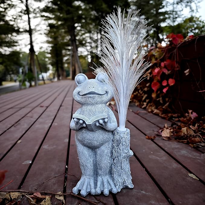 Frog Statue Solar Garden Decor,Resin Frog Statues and Colour Changing Optical Fiber Solar Lights,Outdoor Decoration for Balcony, Garden, Patio, Yard, Lawn,Gifts for Mom Grandma