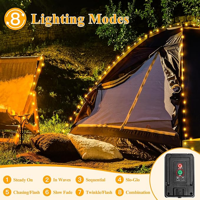 Ollny Solar String Lights Outdoor, 2 Pack Total 80FT 240LED Solar String Lights, 8 Modes IP67 Waterproof Fairy Lights for Outside Yard Garden Holiday Xmas Decorations, Warm White