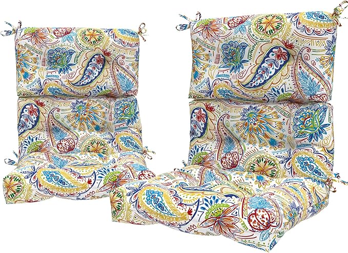 LVTXIII 2 Pack Outdoor/Indoor High Back Chair Cushions, Deep Seat Patio Seat and Back Cushion Set, Stuffed High Rebound Foam Rocking Chair Cushions, 44”x22”x4”, Paisley Chili