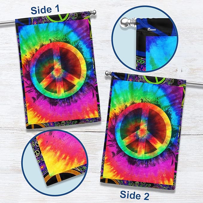 FLAGWIX Hippie Peace Flag, Boho Hippie Decoration Flags - House Flag 30x40, Decorations For Home, Outside - Peace Sign, Boho, Hippie Decor, Double Sided, Heavy Duty Canvas Flag Indoor Outdoor