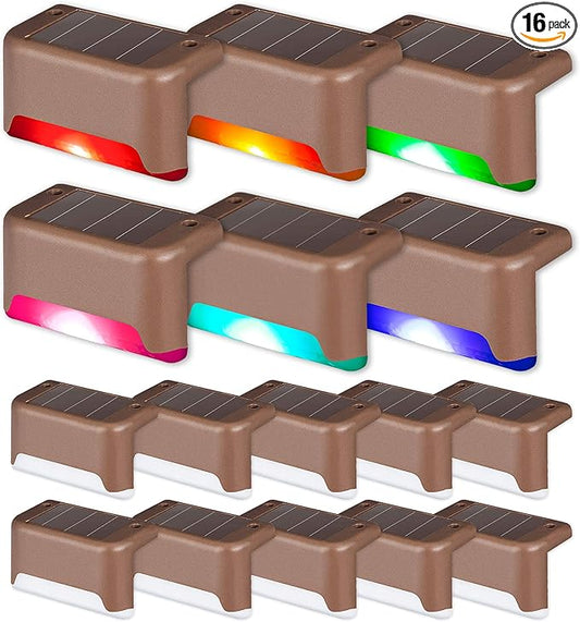 GIGALUMI 16 Pack Color Changing Solar Deck Lights Outdoor Waterproof for Outdoor Stair, Step, Fence, Patio and Yard.