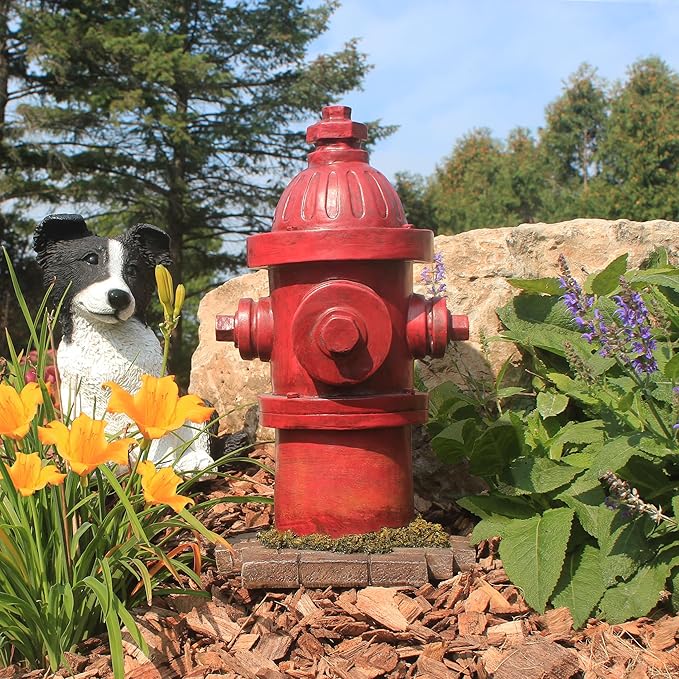 Design Toscano Dog's Second Best Friend Fire Hydrant Pee Post Indoor/Outdoor Statue, Set of Two Medium, 14 Inch Tall, Cast Stone Resin, Red Finish