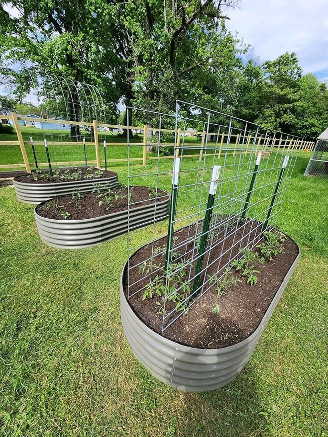 A ANLEOLIFE 8X4X1.5 ft Galvanized Raised Garden Beds Outdoor, Oval Large Metal Planter Box for Planting Vegetables Flowers Herb, Anti-Rust & Easy-Setup, Quartz Grey