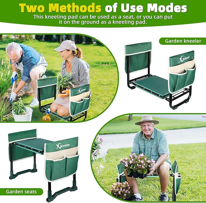 Garden Kneeler and Seat Gardening Stool Heavy Duty Garden Kneeling Bench with Handles Seat Bench Comes with Tool Pouch & Gloves Gardening Gifts for Seniors Women & Men (Green)