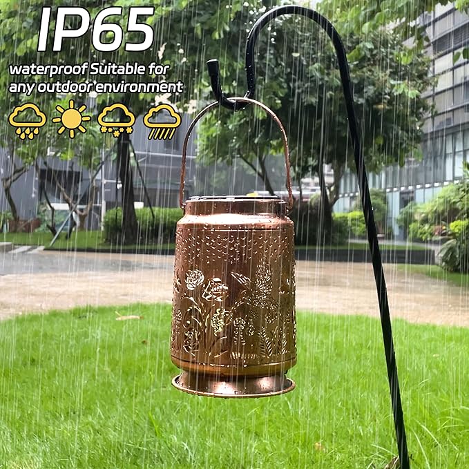 KY&BOSAM Solar Lanterns Outdoor Waterproof Rose Hummingbird Garden Decor Birthday Gift for Women Mom Grandma Hangings Solar Lights Metal Diwali Decoration Outside Lantern for Yard Patio Backyard Porch