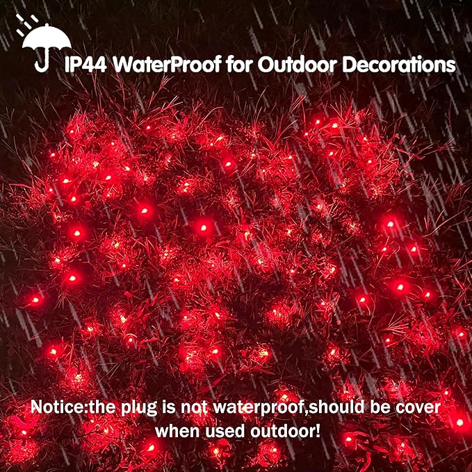 HISHINY LED Red Christmas Net Lights Outdoor,5ftx5ft 100LED Green Wire, Connectable Indoor Outdoor Bush Mesh Net Lights String for Halloween Christmas Party,Shrub,Yard,Tree（Red）