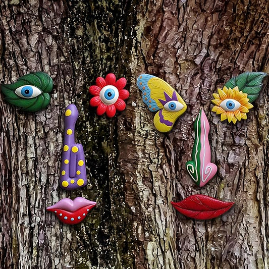Tree Faces Decor Outdoor,Funny Tree Faces Sculpture,Colorful Fence Decorations Outdoor,Suitable for Yard and Garden Art Decor(Colorful Leaves&Colorful Butterfly)