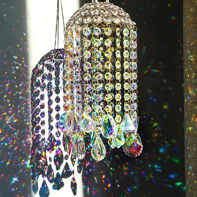 Crystal Chandelier Wind Chimes Suncatcher Pendant, Aurora Light Catcher for Window Indoor Outdoor Ornament, Gift for Mothers Day Christmas Day