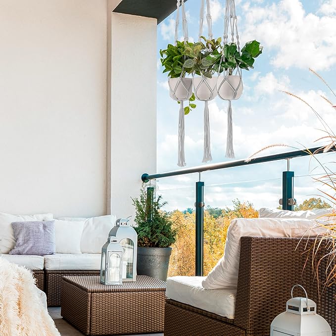 Sorbus Macrame Plant Hanger (8 Pack) Indoor Outdoor Hanging Plant Pots Cotton Rope, Elegant for Home, Patio, Garden (White)