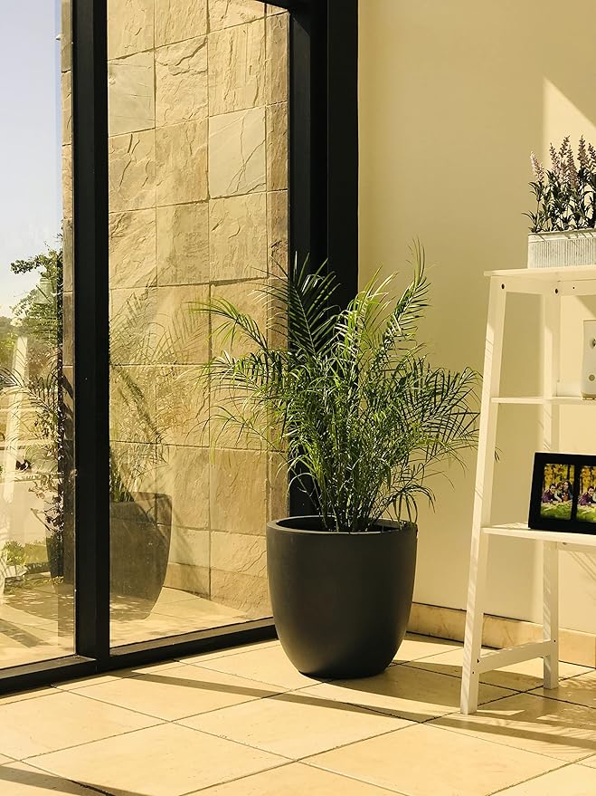 Kante 18 Inch Dia Round Concrete Planter, Indoor Outdoor Large Plant Pot with Drainage Hole and Rubber Plug for Home Patio Garden, Charcoal