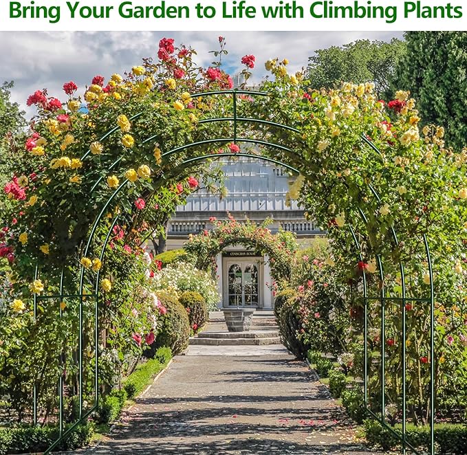 Large Garden Support Arch Frame for Climbing Plants, 9.85 x 7.05 x 7.22 ft Heavy Duty Plant Climbing Arbor Arch, Multi-Purpose Support Frame for Vines, Weddings & Backyard Decoration